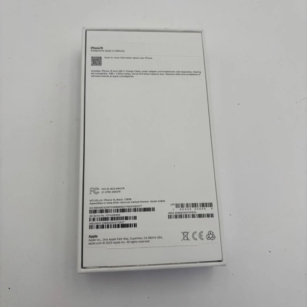 Apple iPhone 15 Box Only 128GB Black Good Condition A2846 Retail Packaging